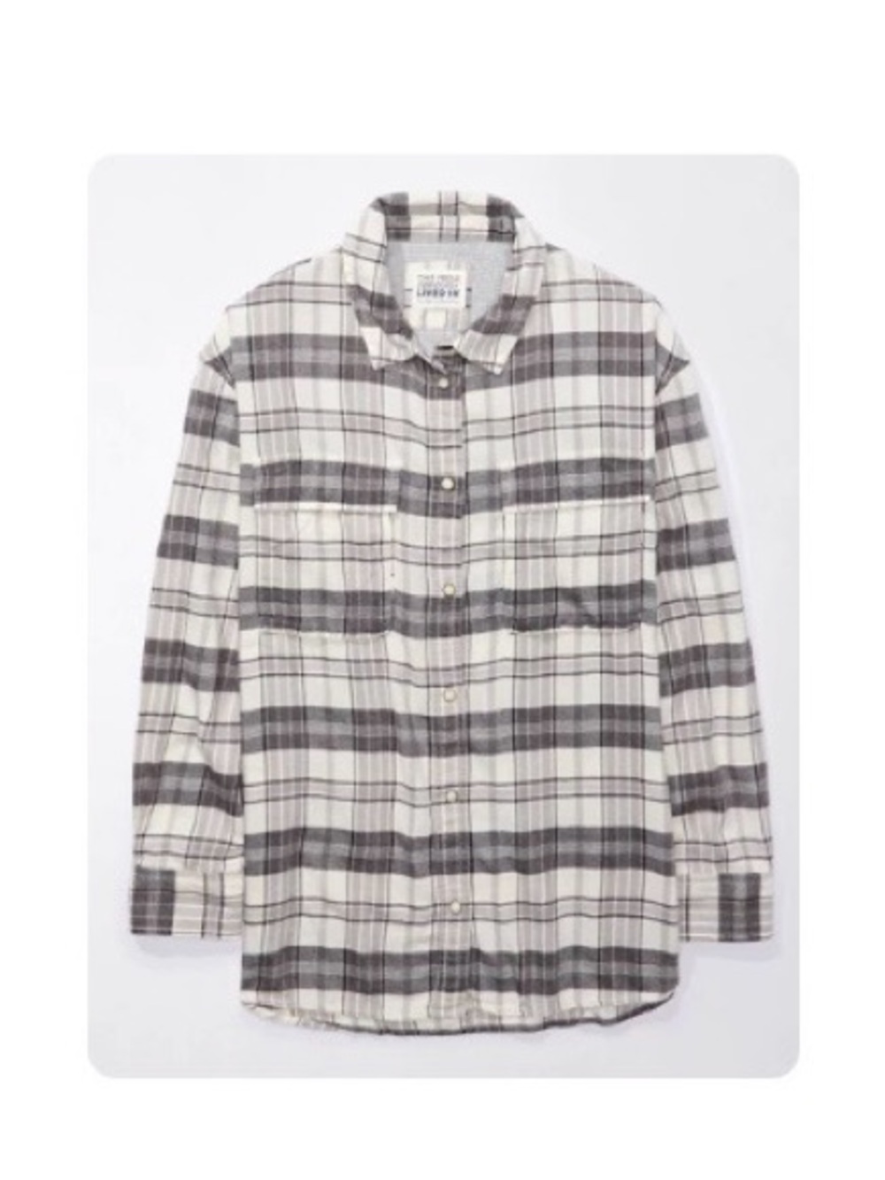 American Eagle Oversized Long-Sleeve Plaid Button-Up Shirt